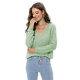 thumbnail image 6 of Baywell Women's Crew Neck Knitted Henley Tops Casual Long Sleeve Pullover Sweater Blouses Green US 12, 6 of 9