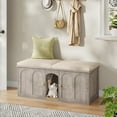 thumbnail image 2 of 47.2'' Double Cat Litter Box Enclosure, Hidden Cat Litter Box Furniture with Scratching Board and Dangling Ball, for 2 Cats, Greige MMW02FH, 2 of 9