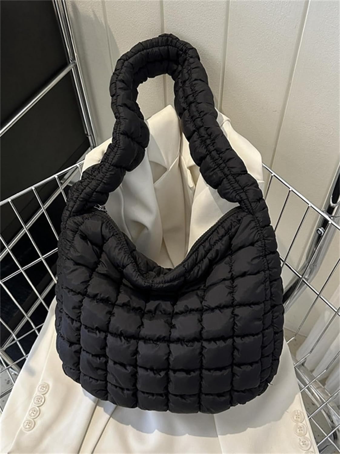 Kukuzhu Puffer Tote Bag Women Quilted Large Shoulder Bags Puffy Bubble Hobo Pleated Purse Nylon Padding Cloud Crossbody Bag 2023