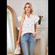 thumbnail image 5 of Tops con Volantes para Mujer, Blusas Bohemias con Cuello en V y Muescas, Camisetas Tipo Túnica con Mangas Abullonadas en L, 5 of 9