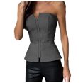 thumbnail image 1 of Solid Color Tube Sleeveless Slim Adjustable Zipper Tops, with Ribbed Details and Sizes, 1 of 6