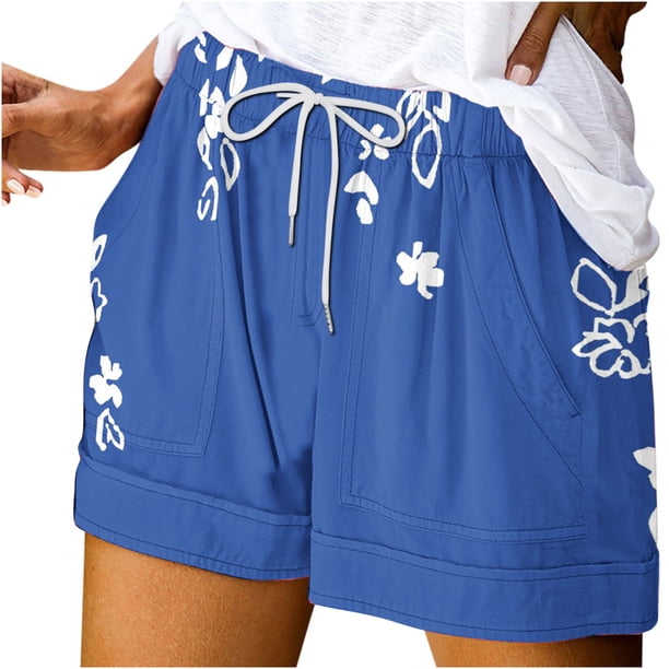 Mujeres Pantalones Cortos Ilustración de Verano Casual Encaje Hasta el Bolsillo Elástico, Pantalones Cortos Casuales para el Día Y el Ocio