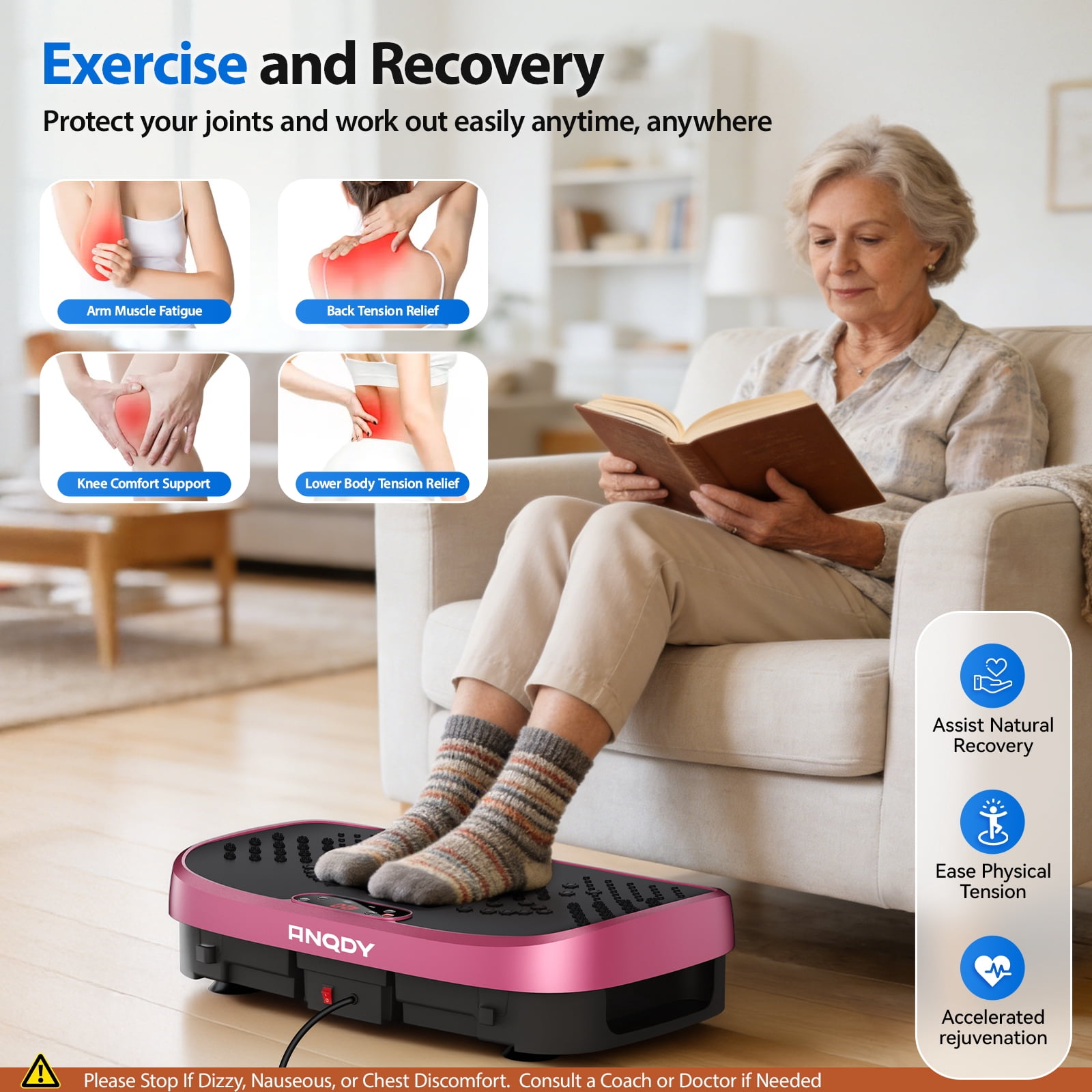 Anqdy Vibrating Platform Exercise Machines Magnetic Acupoints Full Body with LCD Display Pink 1-Count