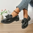 thumbnail image 3 of Women Bow Pumps Shoes Round Closed Toe Slip On Oxford Loafer Shoes Patent Leather Mid Block Heels Dress Loafer Two-Toned Office Work Penny Loafers Black Women Sandal, 3 of 8
