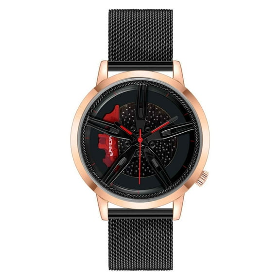 Guodhu Creative 3D Car Wheel Watches Stylish Mens Wrist Watch Fashion Quartz Watches with Stainless Steel Strap Gifts for Car Enthusiasts Dad Boyfriend