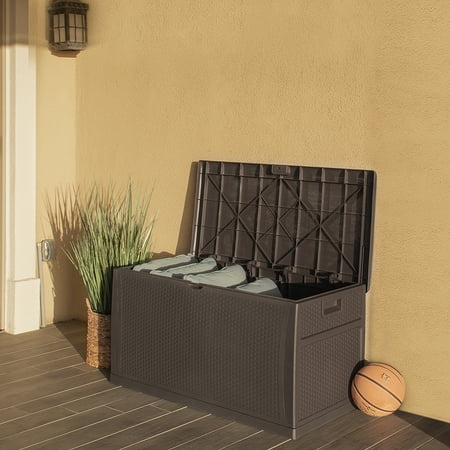 Backyard Stores Barton 120-Gal Outdoor Deck Box Resin Patio Storage Container Storage Box Large Bin Store Backyard ()