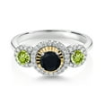 thumbnail image 2 of Gem Stone King 0.67 Ct Round Black Onyx Green Peridot 925 Silver and 10K Yellow Gold 3 Stone Women's Lab Grown Diamond Ring (Size 7), 2 of 3
