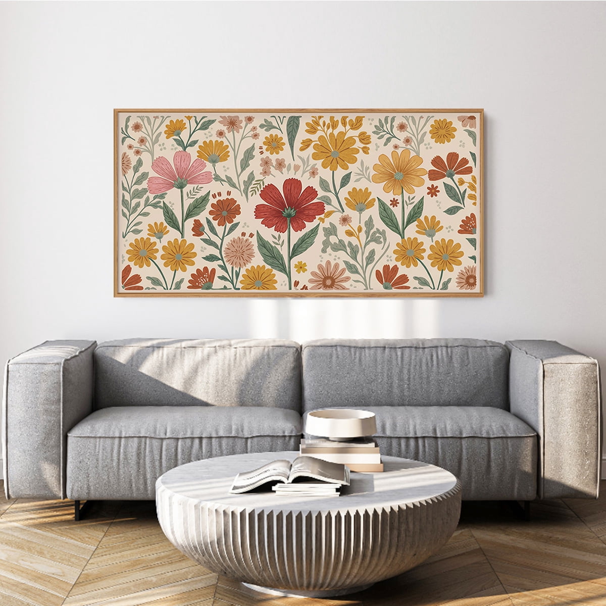 Boho Flower Wall Art Floral Wall Decor Framed Bloom Wall Painting Colorful Botanical Canvas Artwork for Living Room Bedroom Office 20X40 In