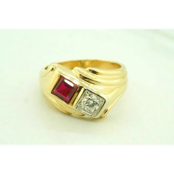 2Ct Princessb Cut Lab Created Red Ruby Diamond Wedding Men's Ring 14K Yellow Gold Plated