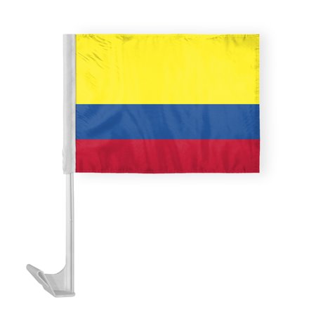 AGAS Ecuador No Seal Car Flag 12x16 inch Polyester Fabric Double Stitched 17 Inch White Plastic Flexible Pole High Visibility Ecuadorian National Car Flag