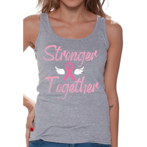 Awkward Styles Breast Cancer T-Shirt Stronger Together Ribbon Tank Tops for Women