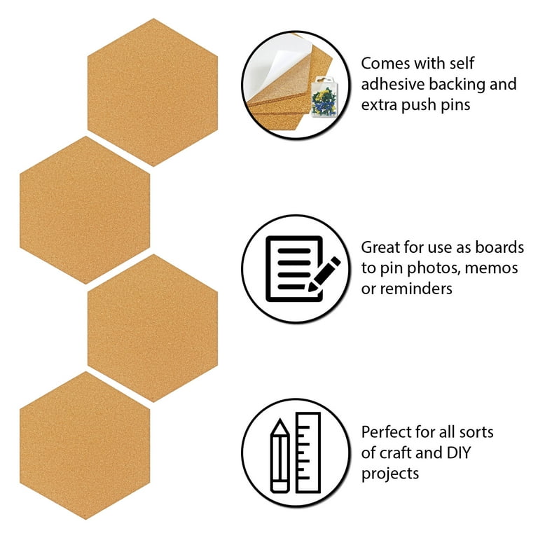 Hexagon Cork Board Tiles Self Adhesive, Pin Board Decoration for