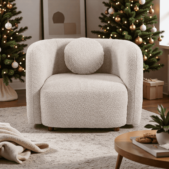 Miekor Furniture Accent Square Sofa Chair, Boucle Fabric Upholstered Single Cloud Couch Chair, Japandi Style Armchair for Living Room, 1 Seater Sofa No.4775