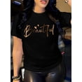 thumbnail image 1 of Camiseta de cuello redondo con estampado de letras, versátil camiseta de manga corta para primavera y verano, ropa de mujer, camiseta deportiva de ocio., 1 of 5