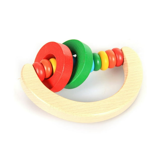 Sonajero para bebé de madera maciza, colorido, forma bonita, fácil agarre manual, juguete sonajero para educación temprana, medio redondo