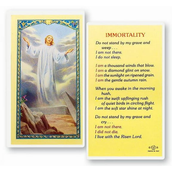 Immortality Risen Christ Laminated Catholic Prayer Holy Card with Prayer on Back, Pack of 25