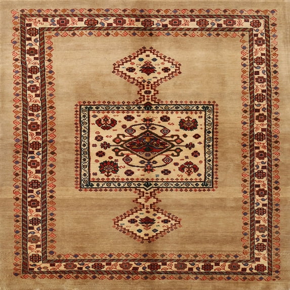 Ahgly Company Machine Washable Indoor Square Traditional Mahogany Brown Area Rugs, 5' Square