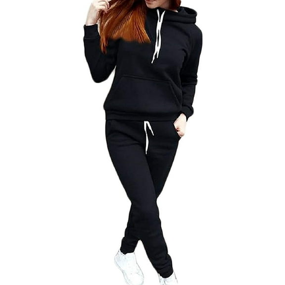 Sunisery Women 2 Pieces Tracksuit Hoodies Sweatshirt Pants Set Jogging Gym Sport Wear Suit
