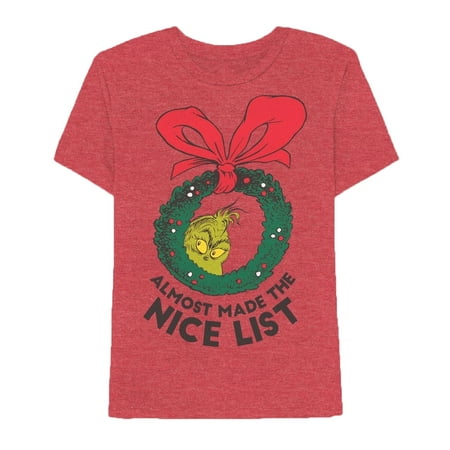 Christmas Grinch Almost Made the Nice List Red Graphic T-Shirt - X-Large