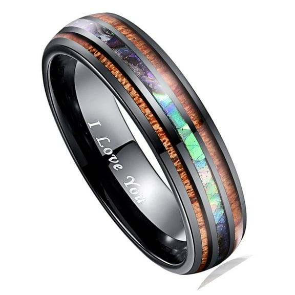 Vakki Hawaiian Koa Wood Tungsten Wedding Band Ring 6mm Rings Men Women Size 7-17
