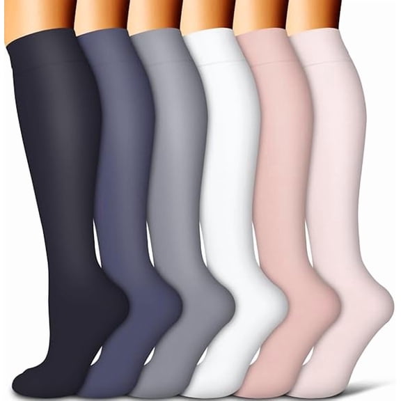 Asunby 6 Pairs Unisex Compression Socks S/M, Premium Support Socks for Running, Workout, Athletic Activity & Long Travel