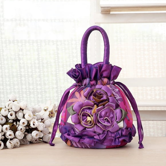 Nestbag Flower Bucket Bag and Floral Clutch Purse for Women Evening Handbag, Purple Small Flower Purses with Handle, Formal Banquet Wedding Party Accessory