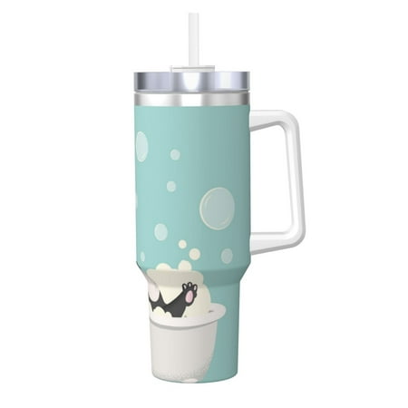 

Logiee French Bulldog Taking a Bath Print 40OZ Ice Bully Cup with Handle and Straw Double Wall Stainless Steel Tumbler Travel Coffee Cup with Lid Summer Insulation and Cooling Cup