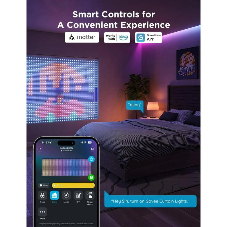 Govee Curtain Lights 2, Smart LED Lights, DIY GIF AIGC, 1040 LEDs