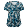 thumbnail image 5 of felwors Scrubs for Women Tops Animal Print Shirt V Neck Cartoon Pattern Short Sleeve Nursing Uniform with Pockets (Blue, XXL), 5 of 5