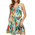 thumbnail image 5 of Dvprdro Womens Sundress Summer Fashion Floral Printed Crew Neck Sleeveless Flowy Boho A Line Tank Casual Loose Beach Mini Dress, 5 of 5