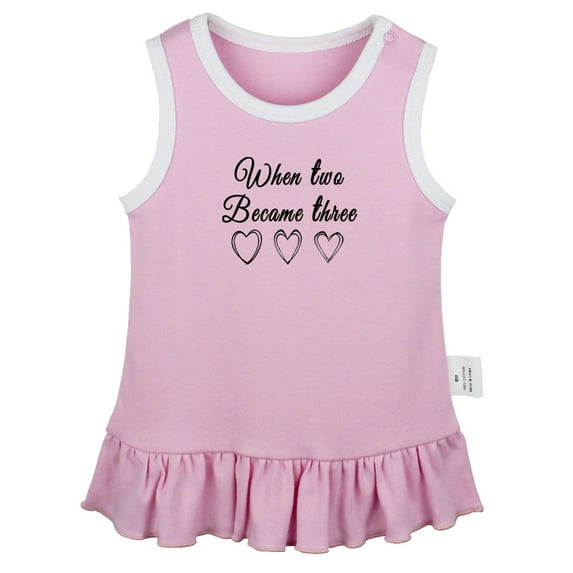 When Two Became Three Funny Dresses For Baby, Newborn Babies Skirts, Infant Princess Dress, 0-24M Kids Graphic Clothes (Pink Sleeveless Dresses, 6-12 Months)
