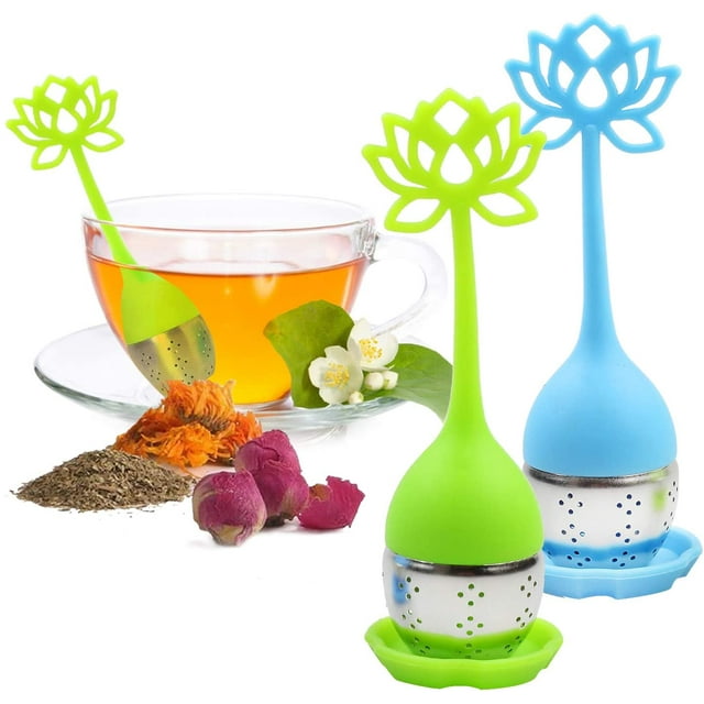 Filtre Infuseur à Thé 2 Pack en Acier Inoxydable - Filtre à Thé en Vrac avec Poignée en Silicone en Forme de Fleur pour Thé en Feuilles Ou Herbes