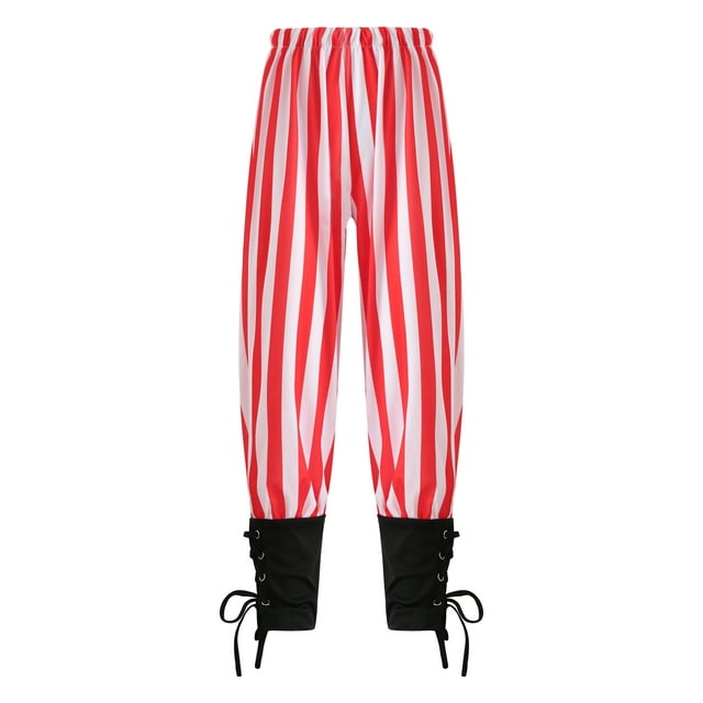 Boys Medieval Ankle Banded Pirate Pants Renaissance Victoria Pirate Trousers Red Stripes 10-12