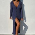 thumbnail image 4 of Womens Deep V Neck Button Down Long Knit Sweater Dress Bodycon Long Sleeves Sweater Maxi Dress, 4 of 6