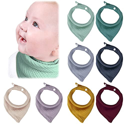 Style 2 Pack of 8 Drool Bibs Diealles Shine Triangular Scarf Bibs Unisex Adjustable Muslin Bandanas for Baby Soft & Absorbent Bandana for Baby