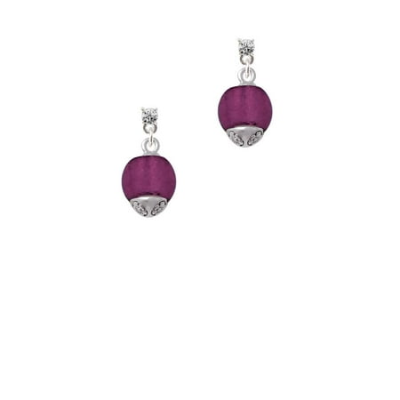 - 12mm Purple Roller Spinner with Silvertone Lining Glass Spinner Clear Crystal Post Earrings