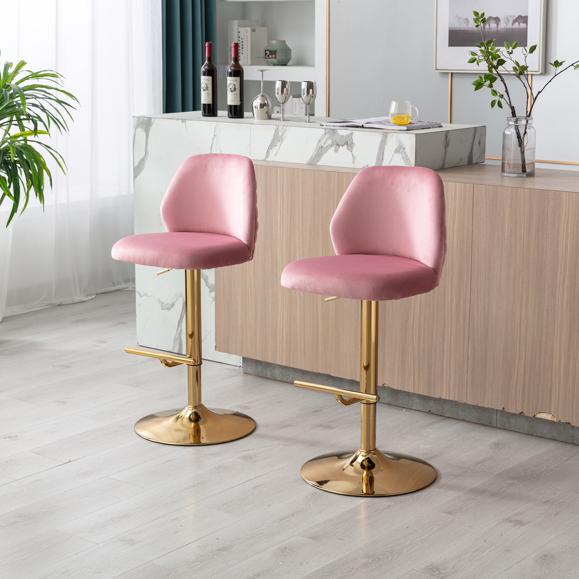 Resenkos Adjustable Swivel Bar Stools Adjustable Counter Height Bar Chairs for Kitchen Island Restaurant Pub Counter Pink Resenkos Adjustable Swivel Bar Stools Adjustable Counter Height Bar Chairs for Kitchen Island Restaurant Pub Counter Pink