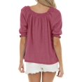 thumbnail image 2 of Square Neck Womens Casual Puff Half Sleeve Tops Pleated T Shirts, 2 of 5