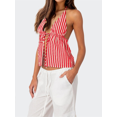 thumbnail image 4 of Rdhnmea Women Halter Neck Cami Tops Striped Tie-Up Low Cut Backless Crop Shirt, 4 of 9