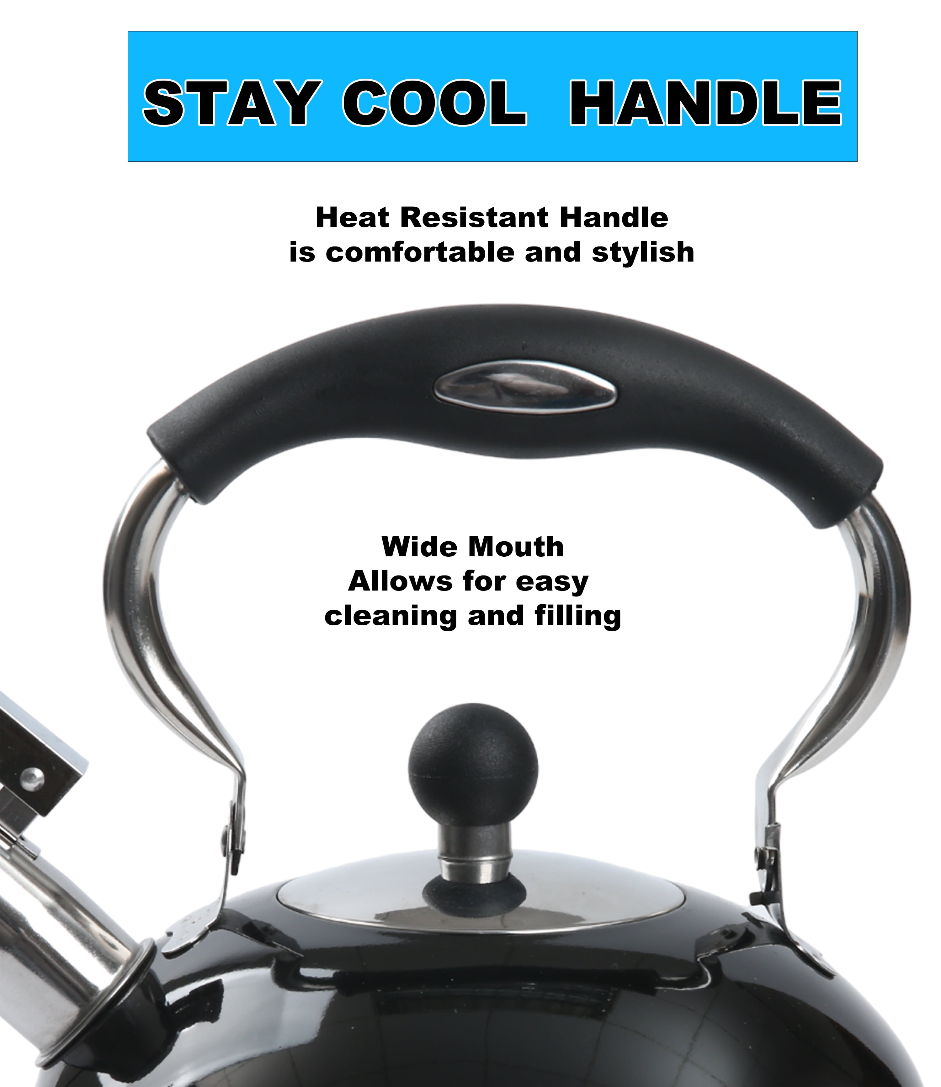 Mainstays 2.5-Liter Whistling Tea Kettle, Stainless Steel Black