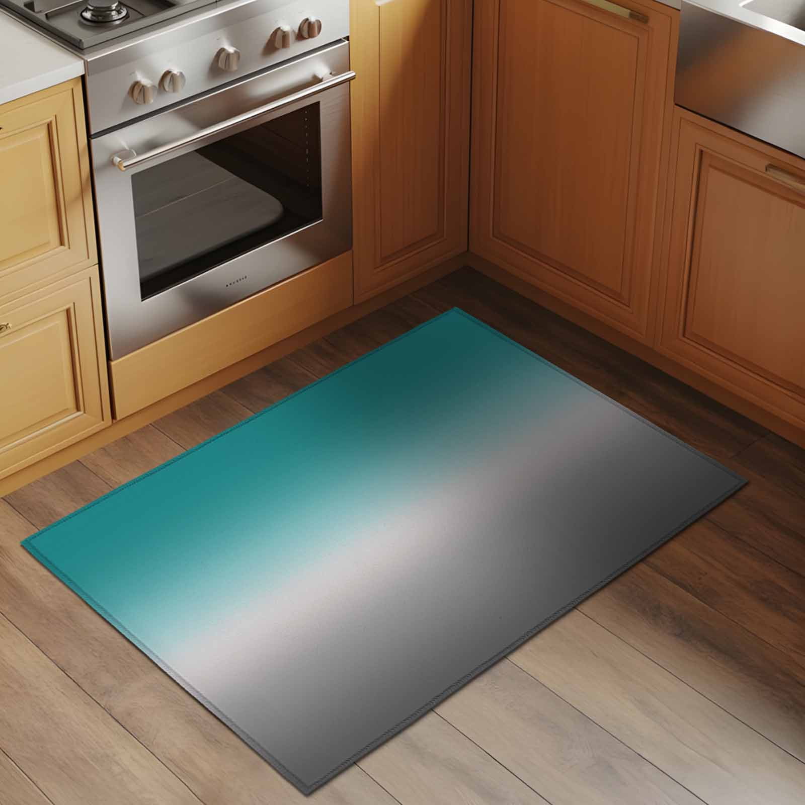 Teal Grey Ombre Bathroom Mat 2x3 FT, Non Slip Small Kitchen Mat, Turquoise Gradient Modern Abstract Art Washable Soft Backed Front Door Throw Rug Indoor Outdoor Doormat for Entryway Sink
