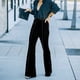thumbnail image 3 of Pantalones de mujer cintura alta pantalones de color puro pierna ancha casual cómodo para el hogar al aire libre negro M, 3 of 6