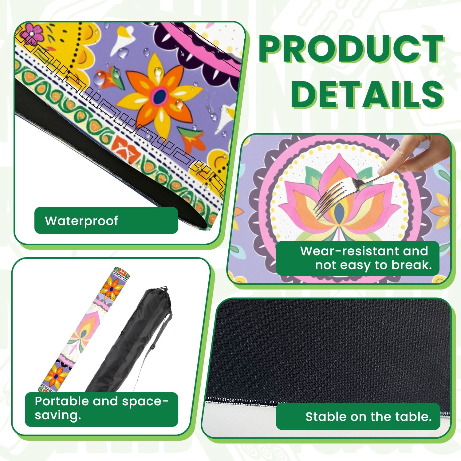 Mahjong Mat 31.5" x 31.5" Vibrant Floral Mandala Lotus Bright Colors Non-Slip Noise Reduction American Mahjong Tiles Table Cover for Dominoes Poker Card Board Games Gift