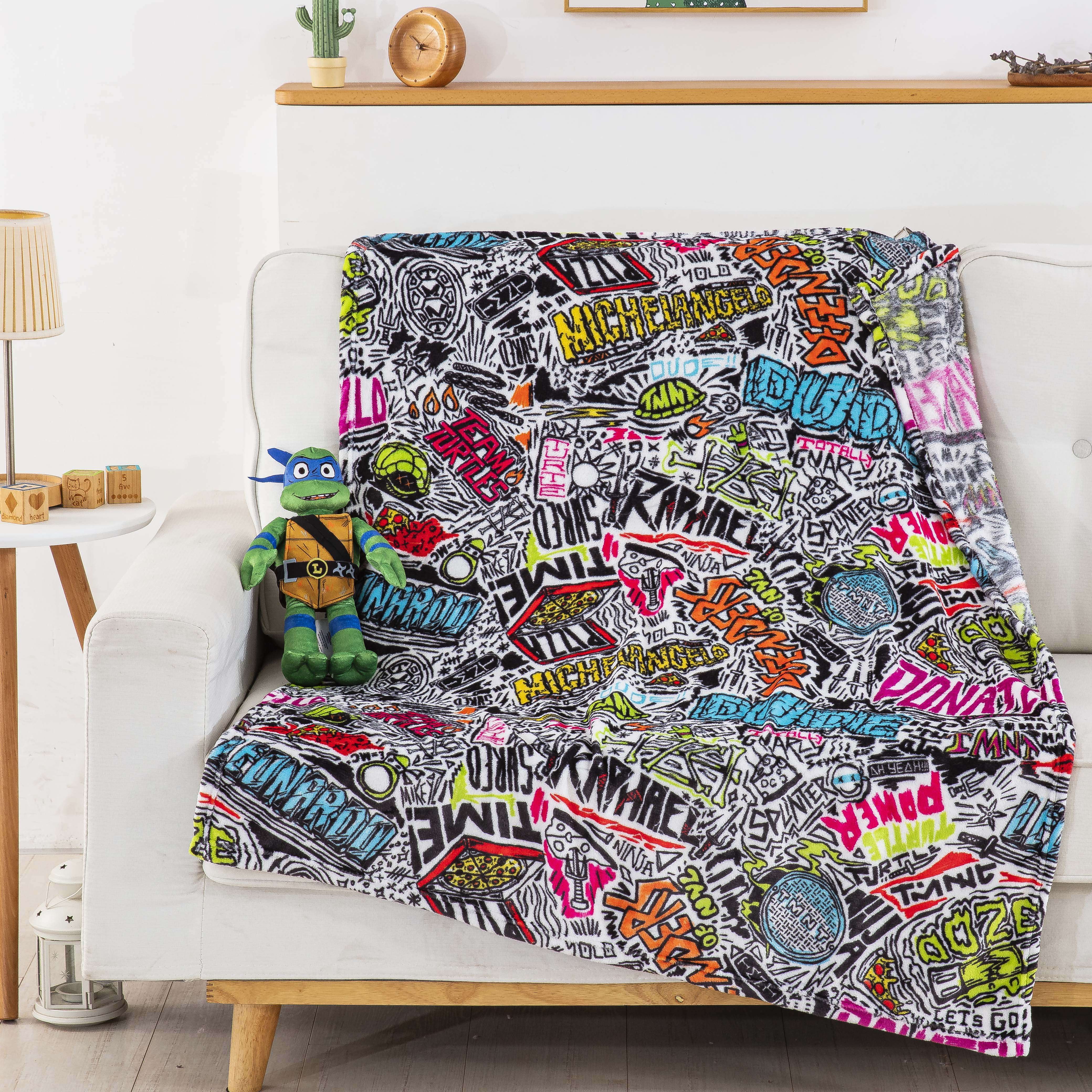 Teenage Mutant Ninja Tutles Sketched Out Kids Silk Touch Throw Blanket with Plush Hugger – Ultra Soft Plush Character Pillow for Kids