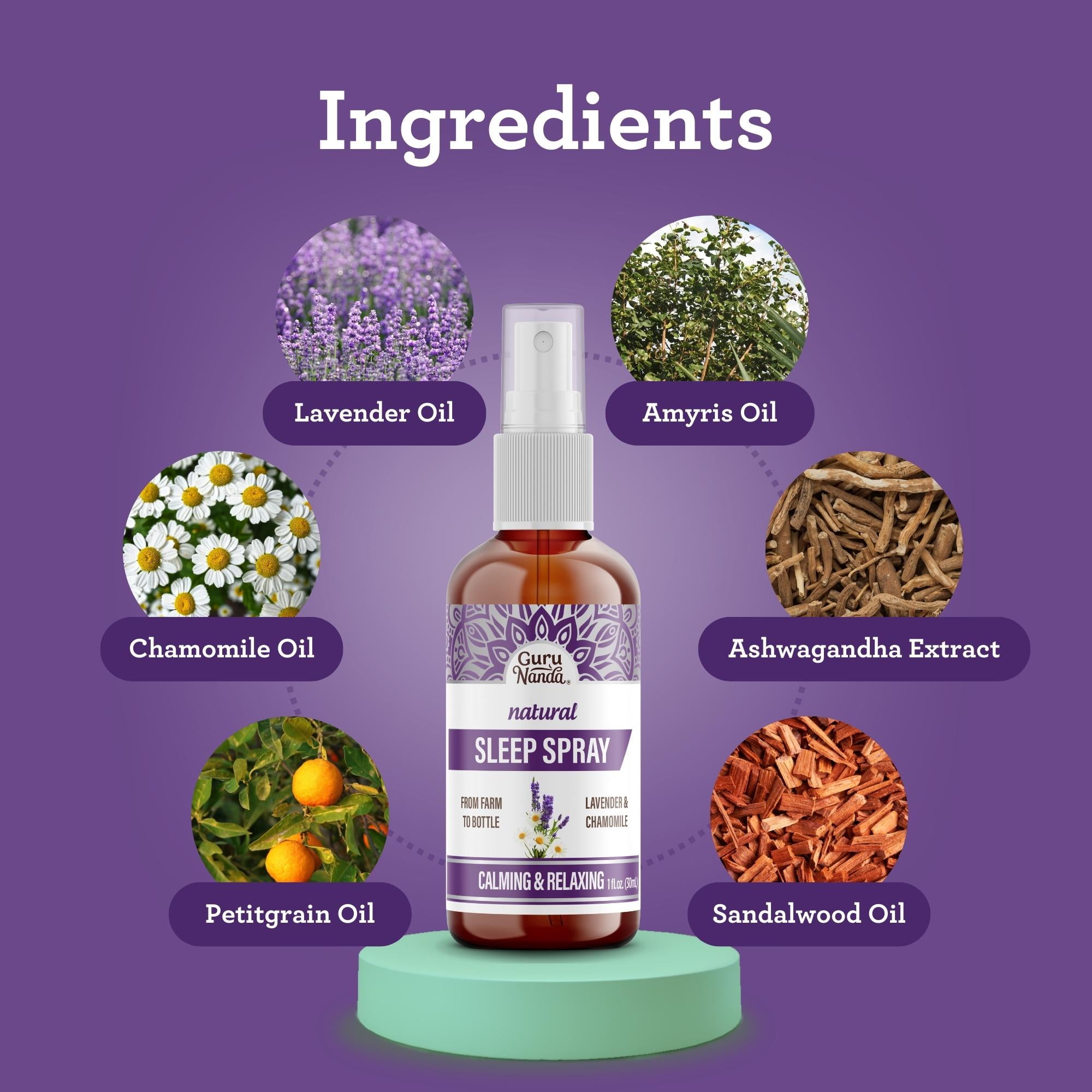 (4 pack) GuruNanda Natural Sleep Spray - Blend of Lavender & Chamomile Essential Oils for Restful Sleep  - 1 fl oz.