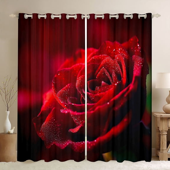 Feelyou Rose Flower Black Out Curtains, Valentine's Day Curtains Pack of 2 (42x63 Each)