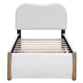 thumbnail image 4 of Twin Size Upholstered Platform Bed with Wood Supporting Feet and Twin Size Trundle, Platform Bed Frame with Headboard and Footboard, White, 4 of 8