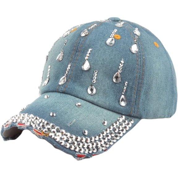 CoCoMangos Womens Bling Denim Baseball Cap Diamond Jean Hip Hop Hat Sparkle Rhinestone Hats