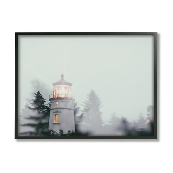 Stupell Industries Oregon Coast Lighthouse Travel & Places Painting Black Framed Art Print Wall Art, 14 x 11