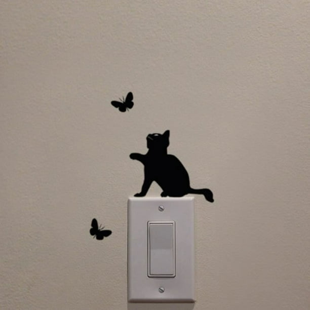 Injueey Pegatinas de pared de fondo de gato y mariposa ambiental, calcomanías de póster, papel tapiz, decoración de sala de dibujo para dormitorio Decoración del hogar Injueey JJ11602-00